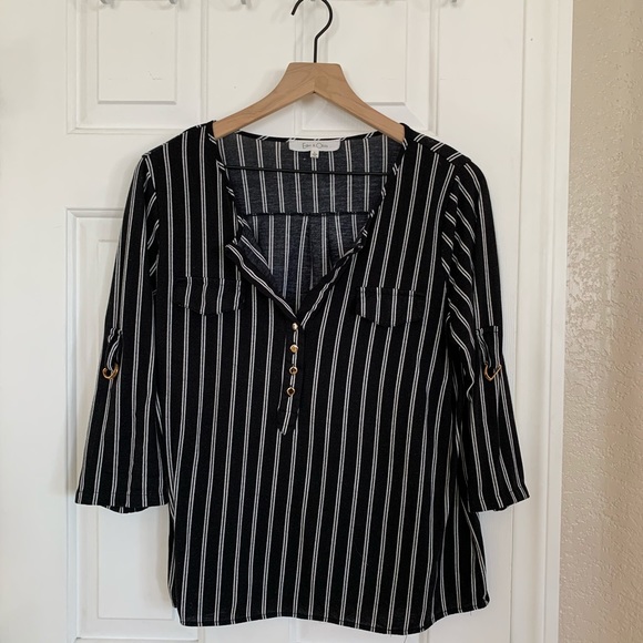 Target Tops - Button up black and white striped blouse